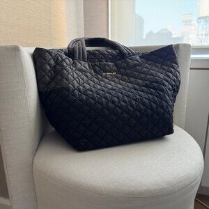 MZ Wallace Metro Tote Bag - Quilted Carry On Travel (Two Tone Black/Grey)